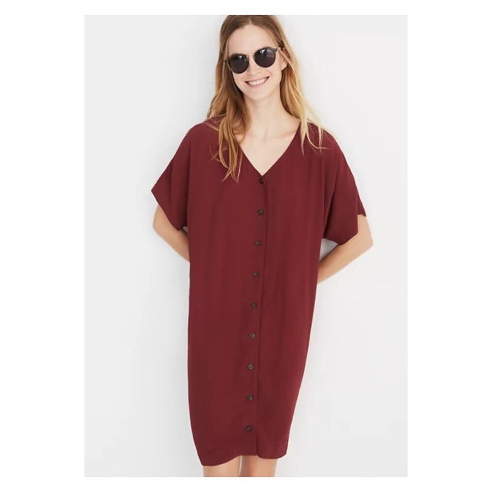 Madewell Burgundy Button Front easy Day Dress Sz.XXS NWT - Picture 2 of 12